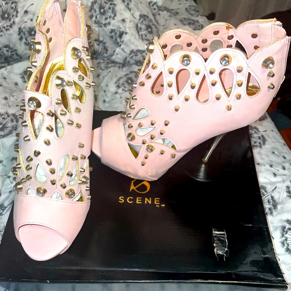 Gold and pink bling booties.